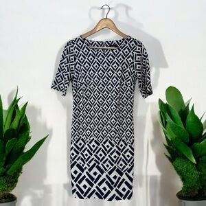 ILE New York Dress Navy Blue/White geometric print Size 6